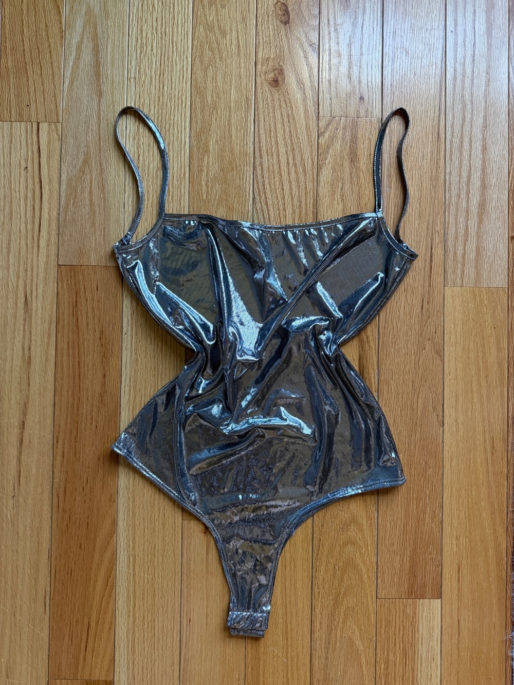 IHeartRaves Metallic Silver Shiny Spaghetti-Strap Bodysuit